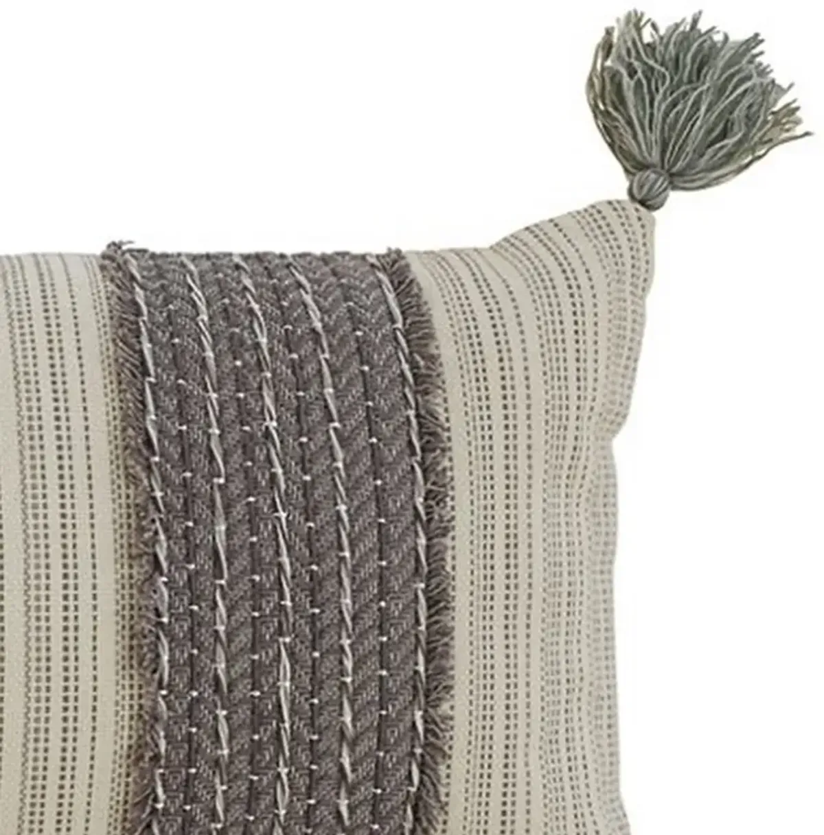 36 Inch Cotton Accent Pillow, Trimmed Fringe Details, Set of 4, Gray, Cream - Benzara