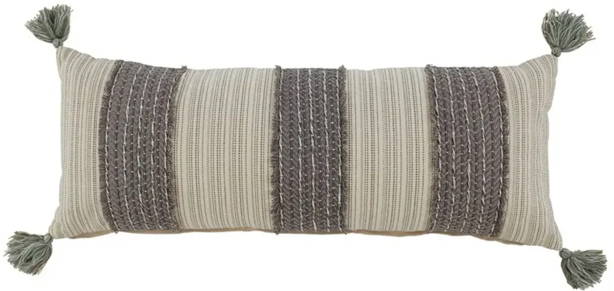 36 Inch Cotton Accent Pillow, Trimmed Fringe Details, Set of 4, Gray, Cream - Benzara
