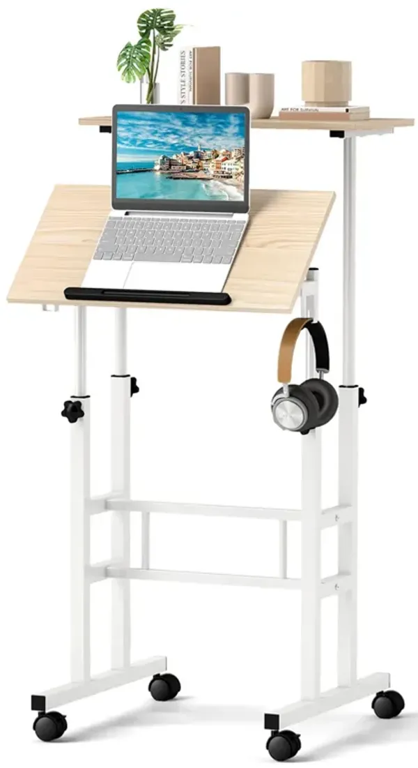 Costway Mobile Standing Desk Rolling Adjustable Laptop Cart Home Office Black