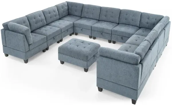 Navy Blue U-Shape Modular Sectional with Ottoman