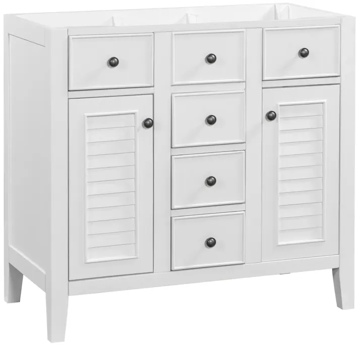 36" Bathroom Vanity Without Sink, Cabinet Base Only, Two Cabinets And Five Drawers, Solid Wood Frame