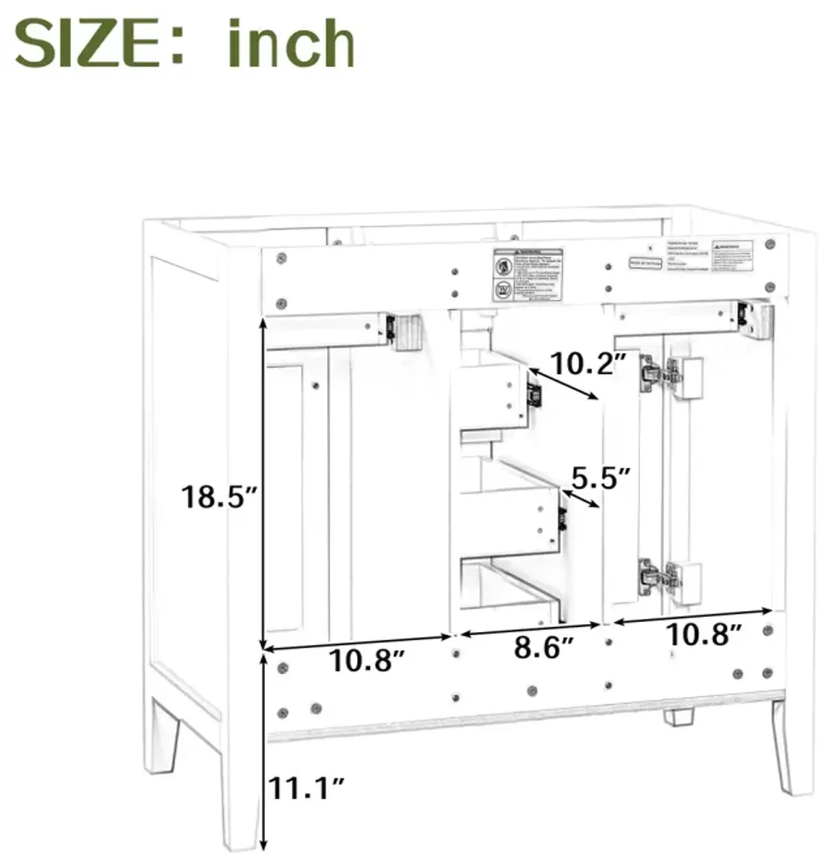 36" Bathroom Vanity Without Sink, Cabinet Base Only, Two Cabinets And Five Drawers, Solid Wood Frame