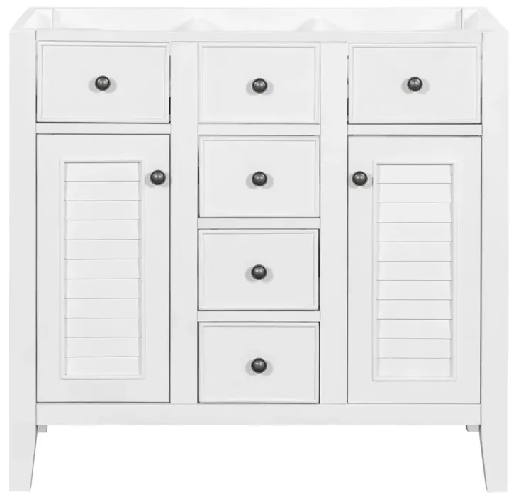 36" Bathroom Vanity Without Sink, Cabinet Base Only, Two Cabinets And Five Drawers, Solid Wood Frame