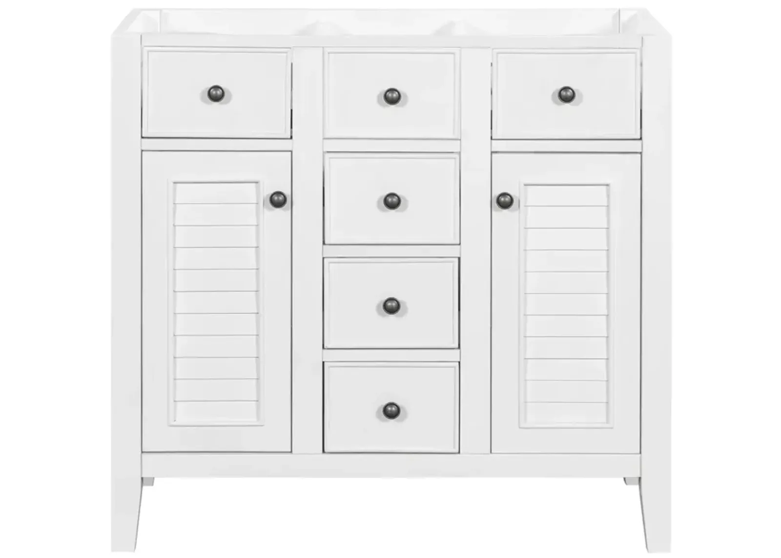 36" Bathroom Vanity Without Sink, Cabinet Base Only, Two Cabinets And Five Drawers, Solid Wood Frame