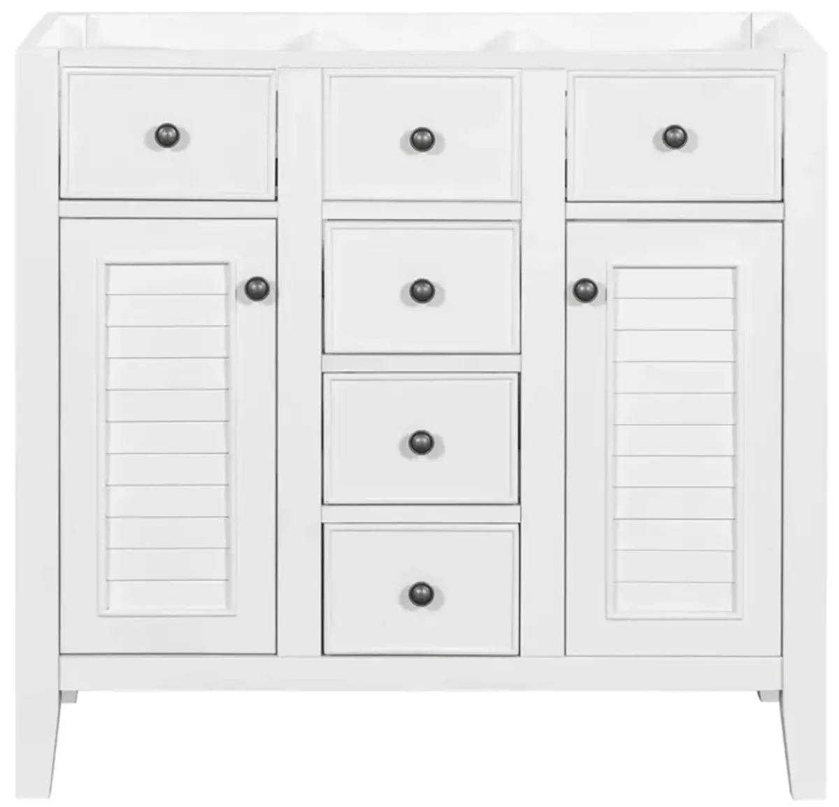 36" Bathroom Vanity Without Sink, Cabinet Base Only, Two Cabinets And Five Drawers, Solid Wood Frame