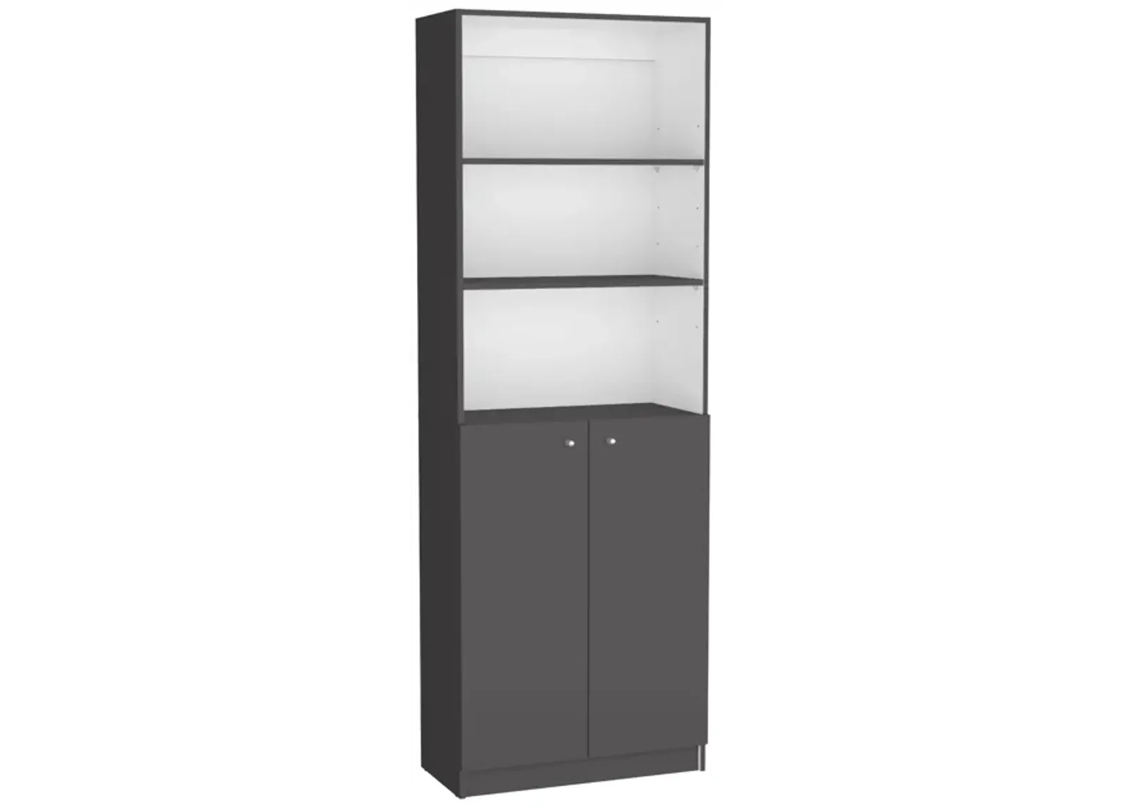 Home 2-Door Bookcase, Modern Storage Unit with Dual Doors and Multi-Tier Shelves -Matt Gray / White