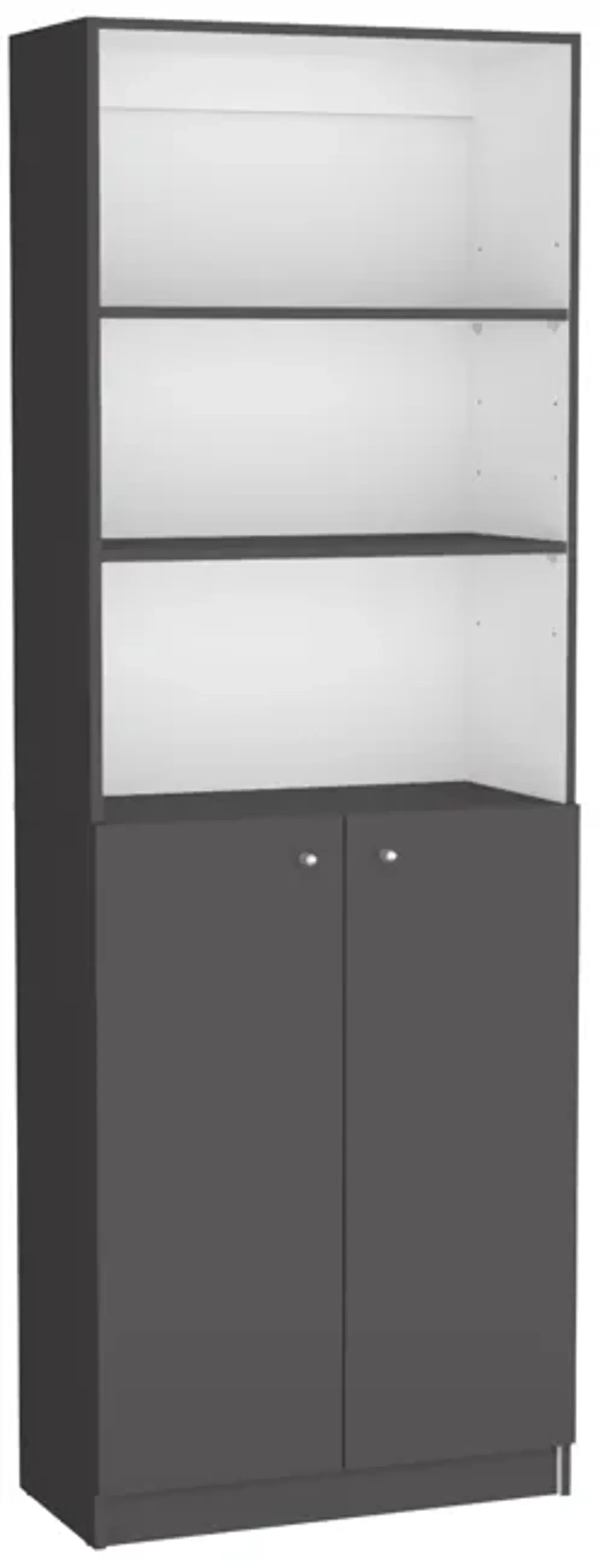 Home 2-Door Bookcase, Modern Storage Unit with Dual Doors and Multi-Tier Shelves -Matt Gray / White