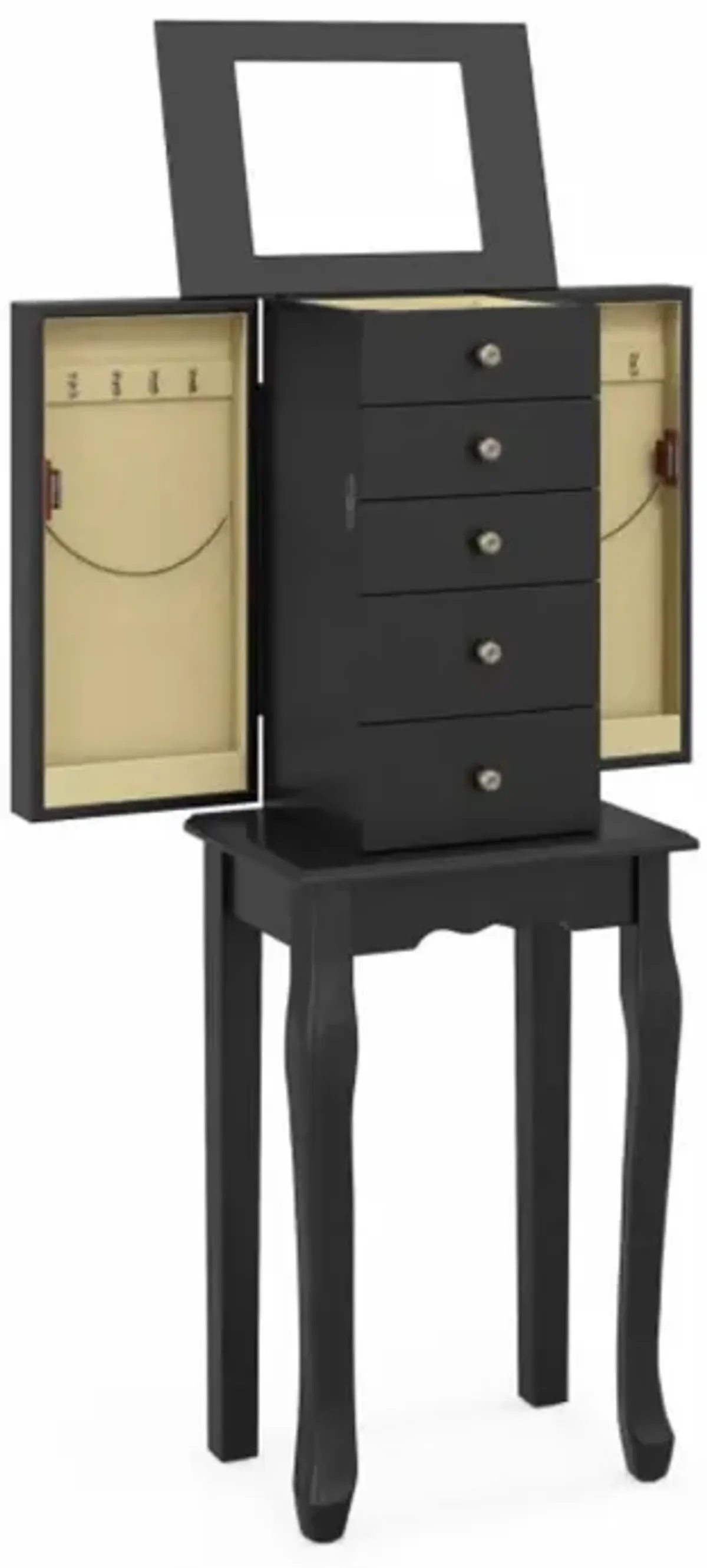 Hivvago 2 Colors Armoire Storage Standing Jewelry Cabinet with Mirror-Black