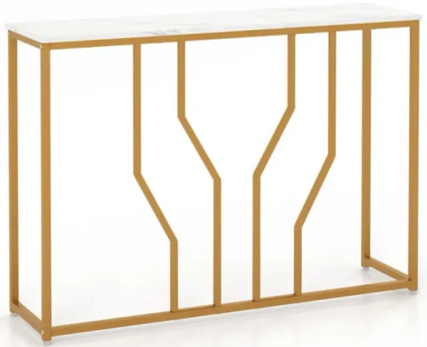 Hivvago Modern White Entryway Table with Faux Marble Tabletop