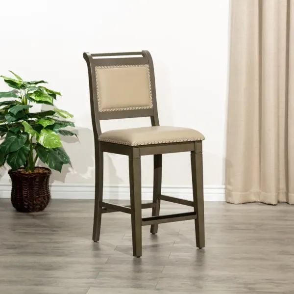 Streamdale 24" Counter Stool, Weathered Gray Finish, French Gray Leather Seat