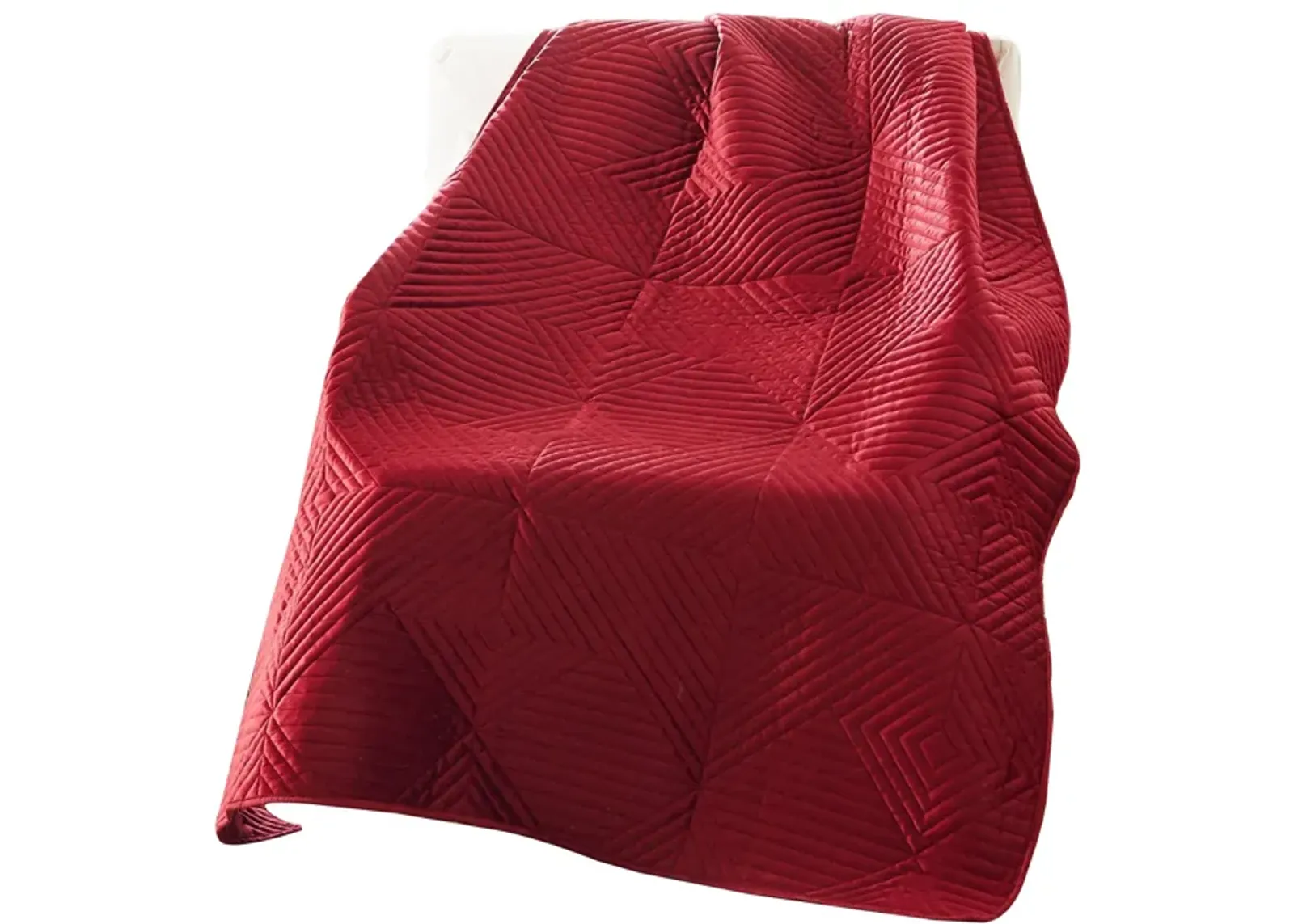 Ahab 50 x 60 Inch Quilted Throw Blanket with Fill, Dutch Velvet Face, Red - Benzara