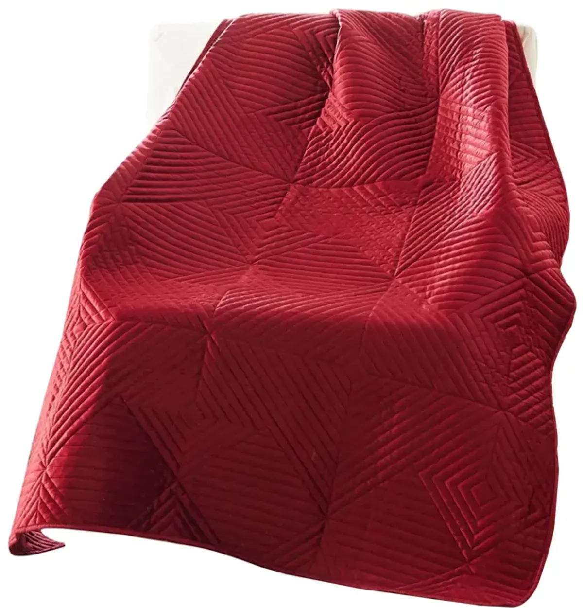 Ahab 50 x 60 Inch Quilted Throw Blanket with Fill, Dutch Velvet Face, Red - Benzara