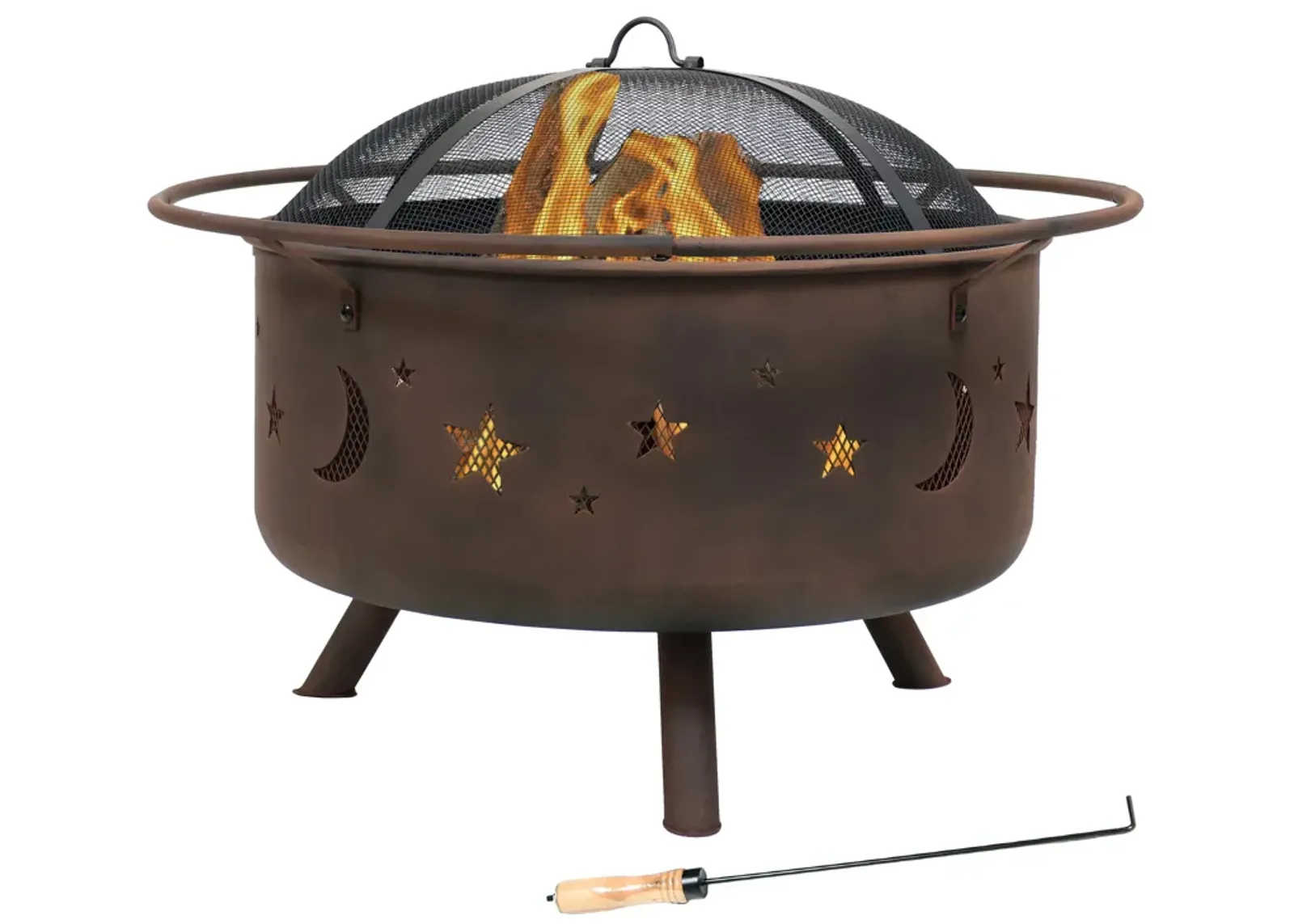 Sunnydaze 30 in Cosmic Steel Fire Pit with Spark Screen, Poker, and Grate