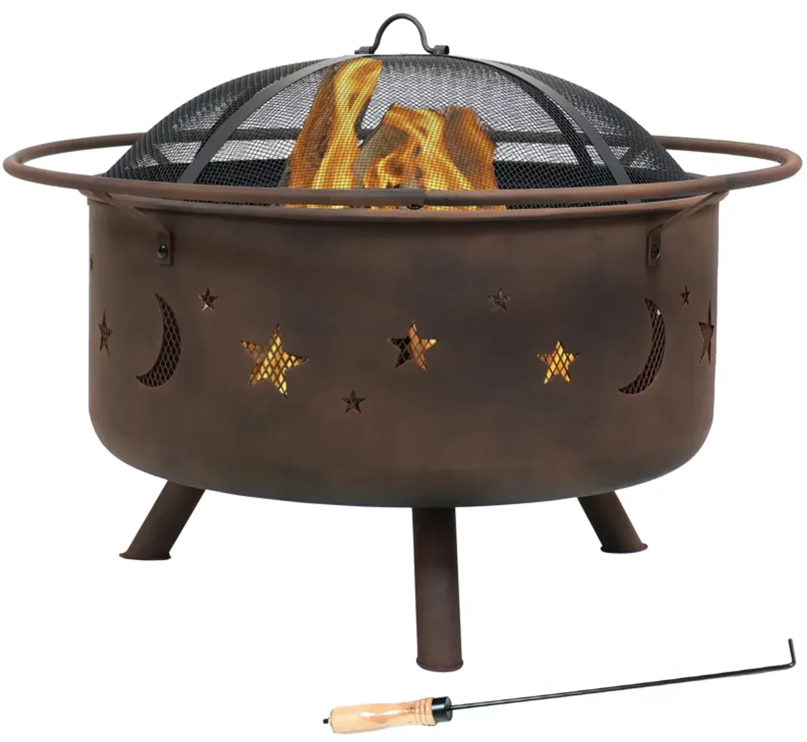 Sunnydaze 30 in Cosmic Steel Fire Pit with Spark Screen, Poker, and Grate