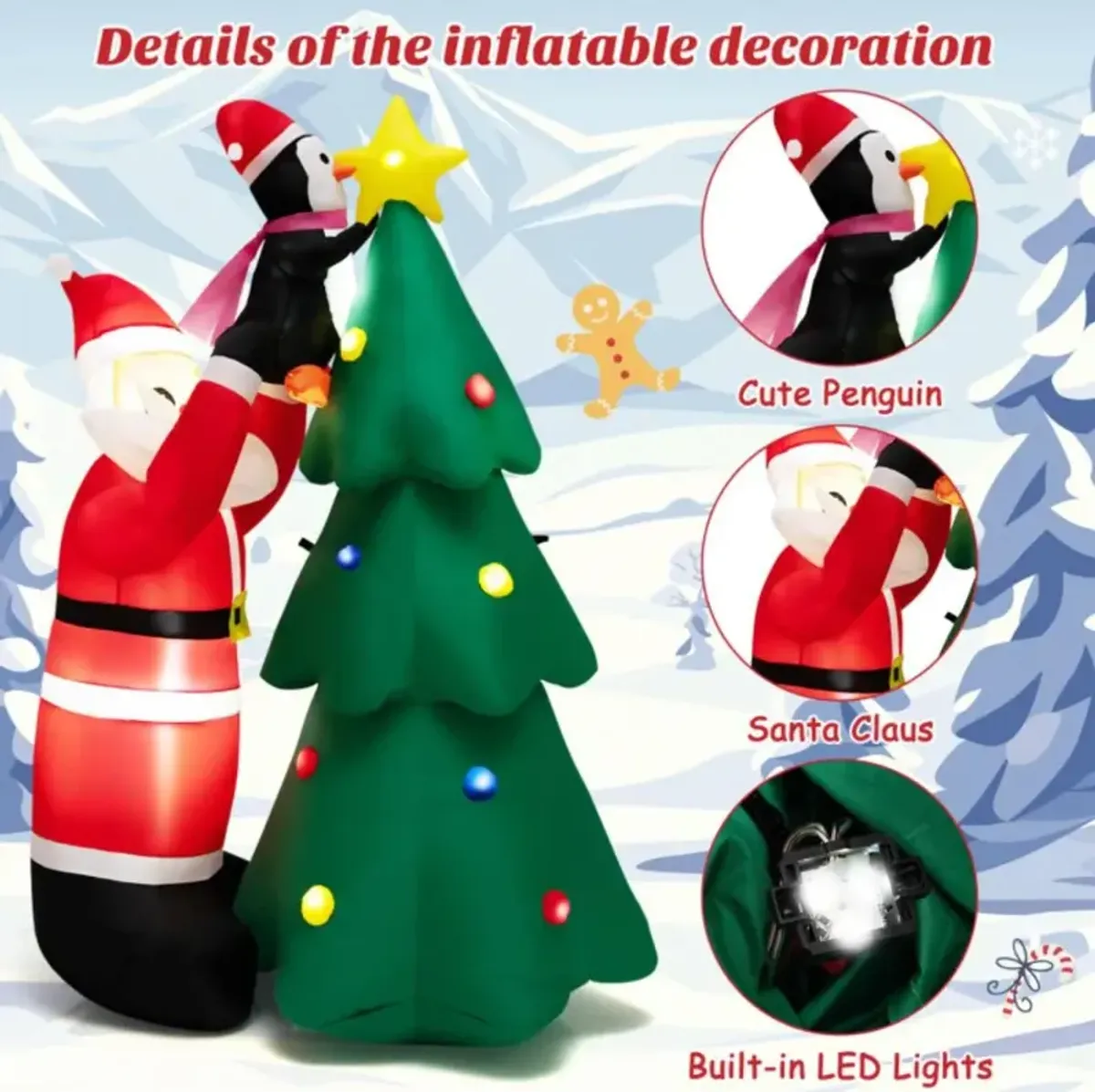 Hivvago 6 Feet Inflatable Christmas Tree and Santa Claus with LED and Air Blower