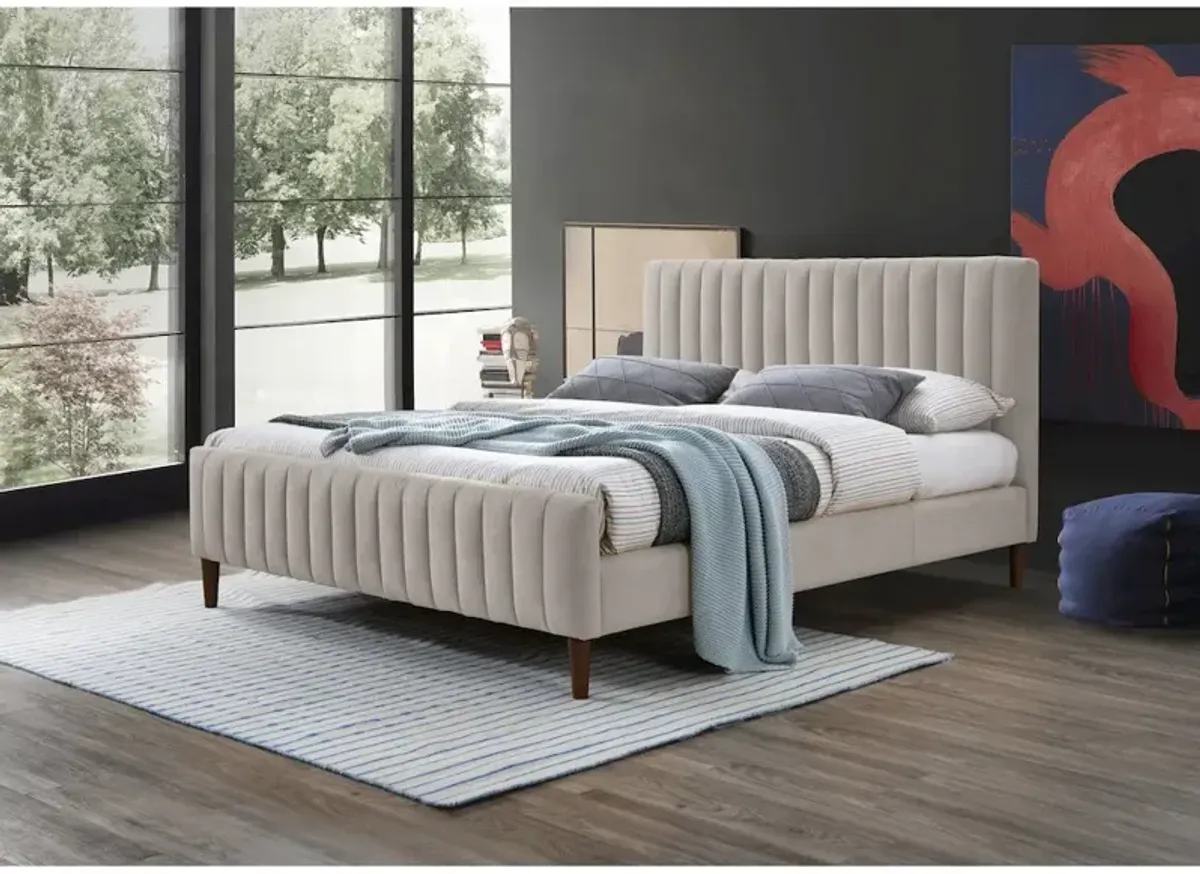 Omax Decor Spencer Wood/Fabric Upholstered Queen Platform Bed in Taupe Gray