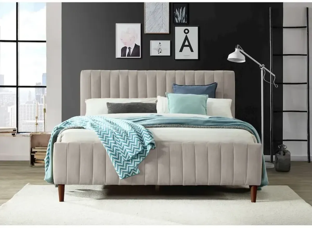 Omax Decor Spencer Wood/Fabric Upholstered Queen Platform Bed in Taupe Gray