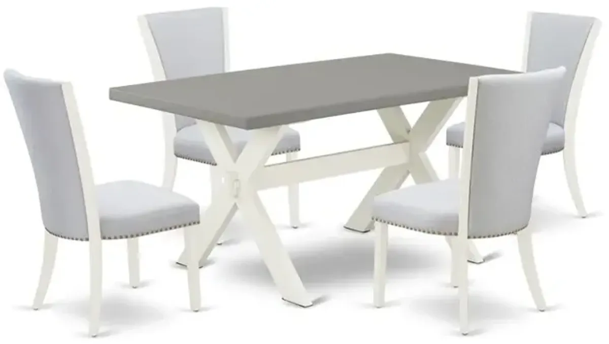 East West Furniture 5-Piece Dinette Set Includes 4 Mid Century Dining Chairs with Upholstered Seat and Stylish Back-Rectangular Rectangular Dining Table - Cement and Wirebrushed Linen White Finish