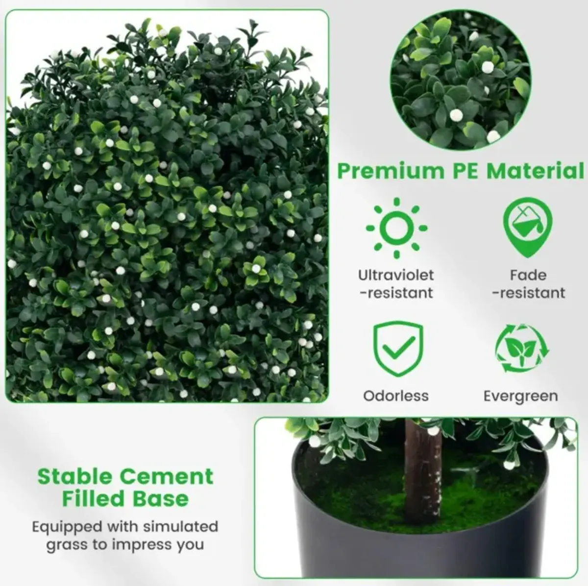 Hivvago Artificial Boxwood Topiary Ball Tree Faux Bushes Ball Plants with UV Rated Leaves