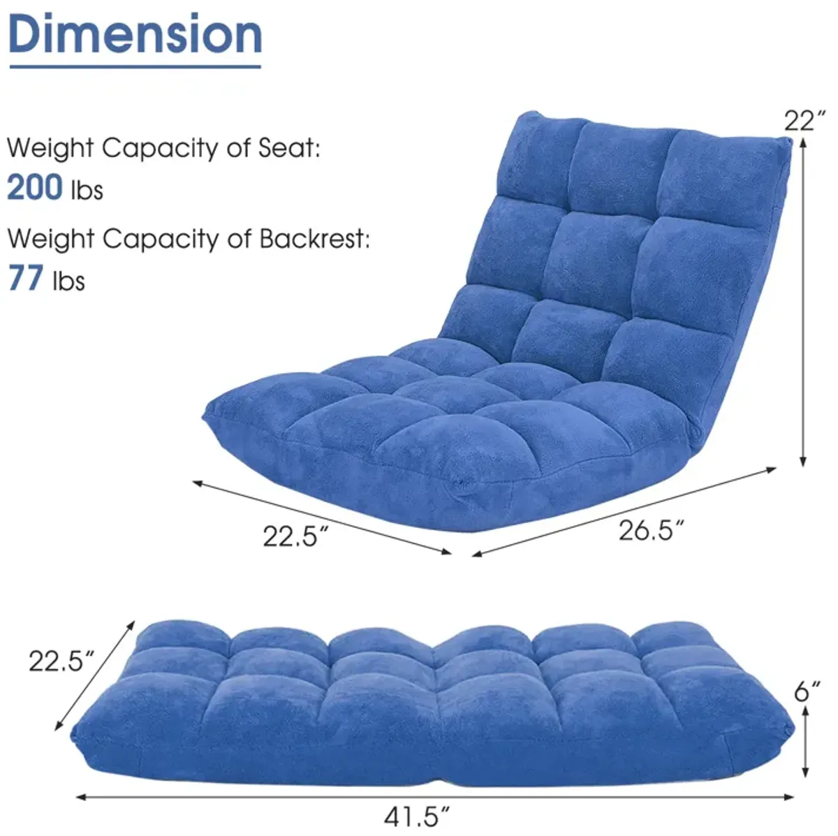 Adjustable 14-Position Floor Chair Folding Lazy Gaming Sofa Chair