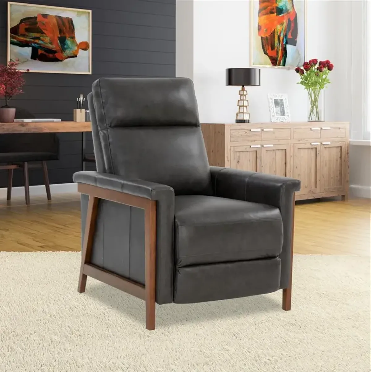 Barcalounger 7-1179 Lewiston Push Thru The Arms Recliner, Charcoal