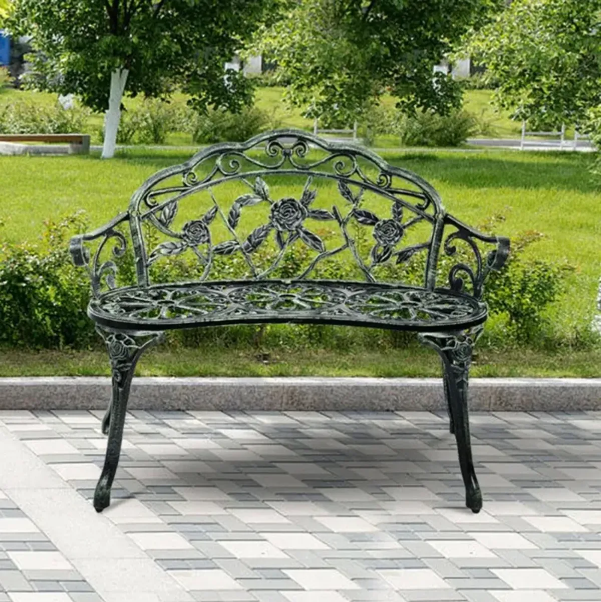 Hivvago Aluminum Patio Outdoor Garden Bench Chair Loveseat Cast