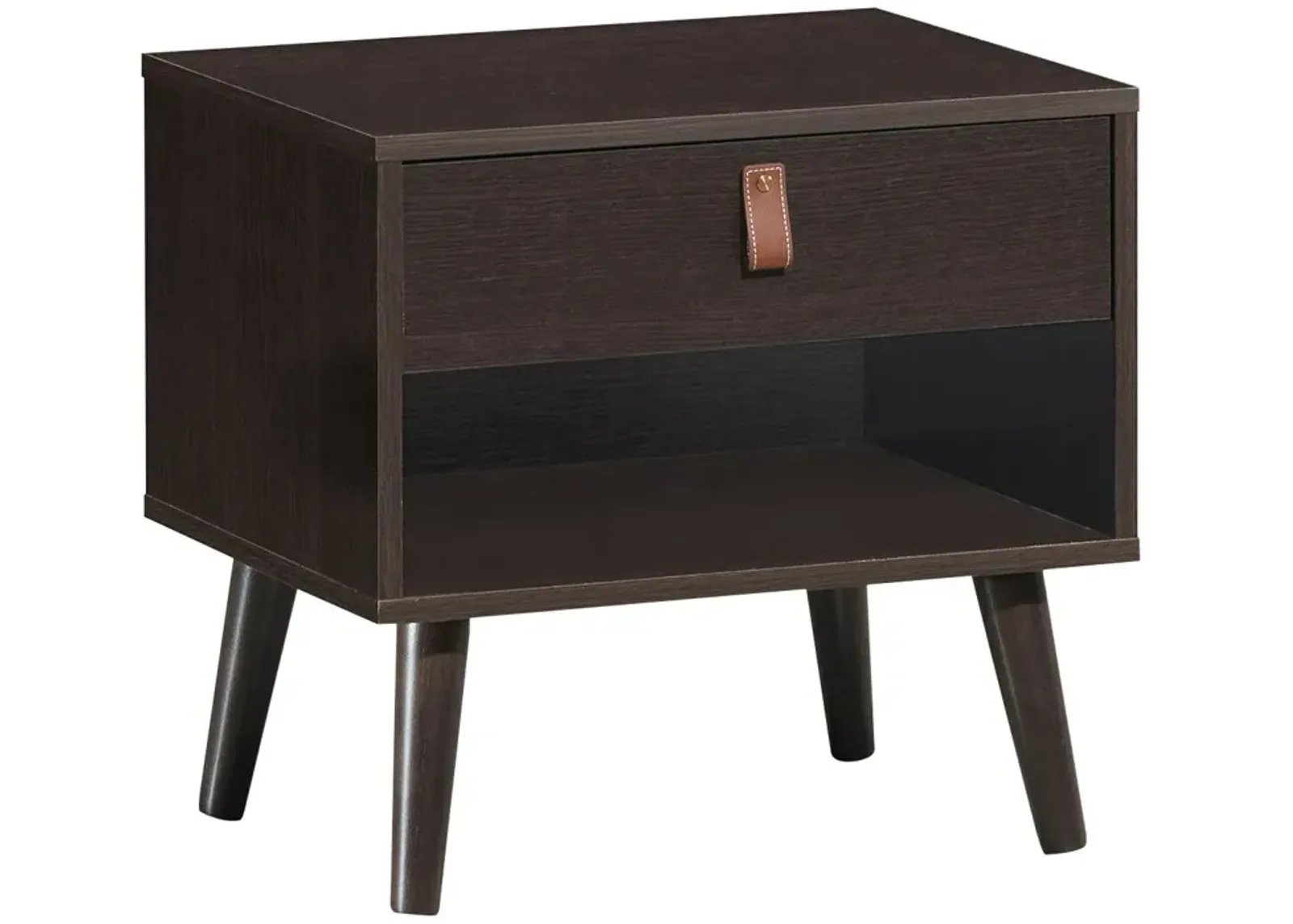 Nightstand Bedroom Table with Drawer Storage Shelf - Brown