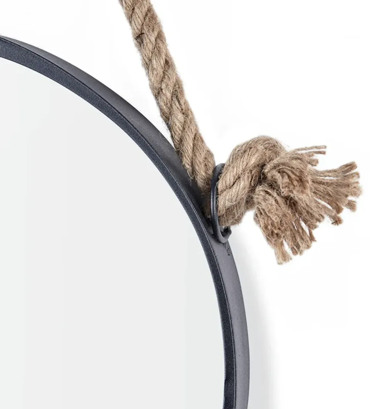 15in Black Iron Framed Round Accent Mirror with Hanging Rope