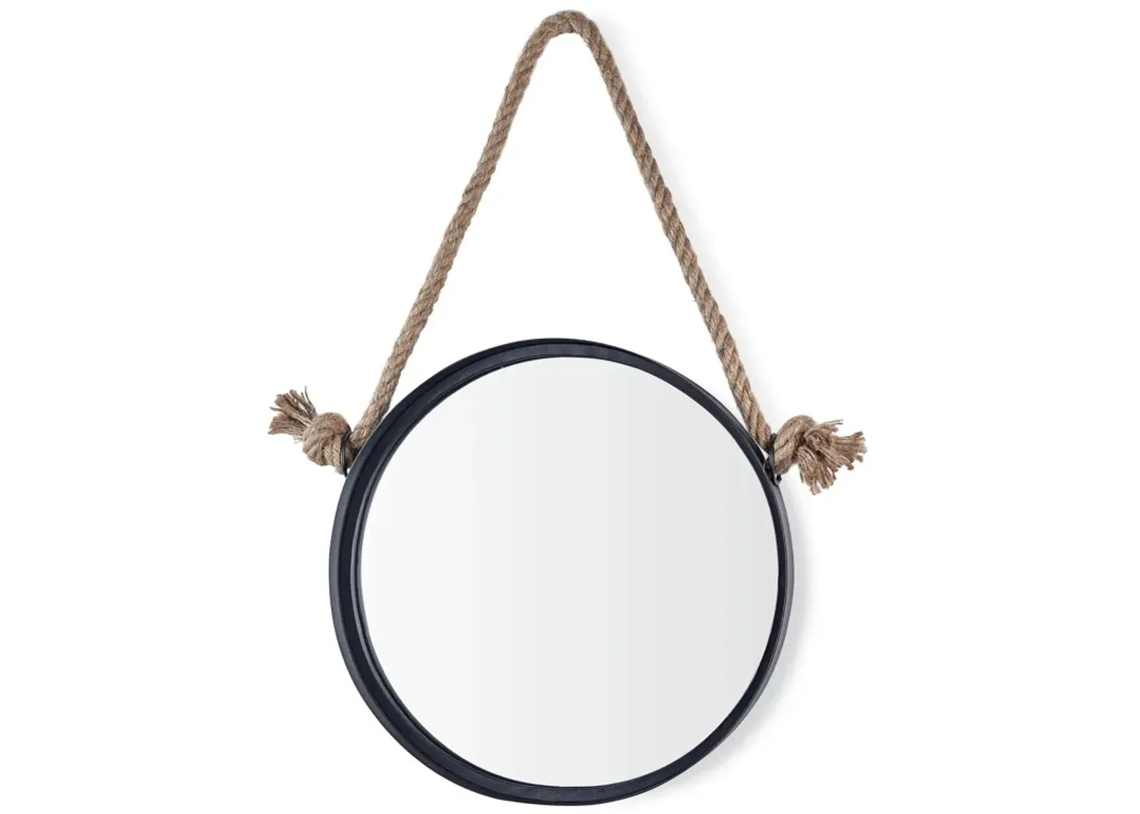 15in Black Iron Framed Round Accent Mirror with Hanging Rope