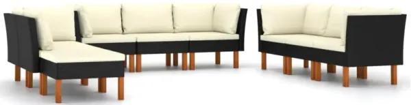 vidaXL 9 Piece Garden Lounge Set with Cushions Poly Rattan Black