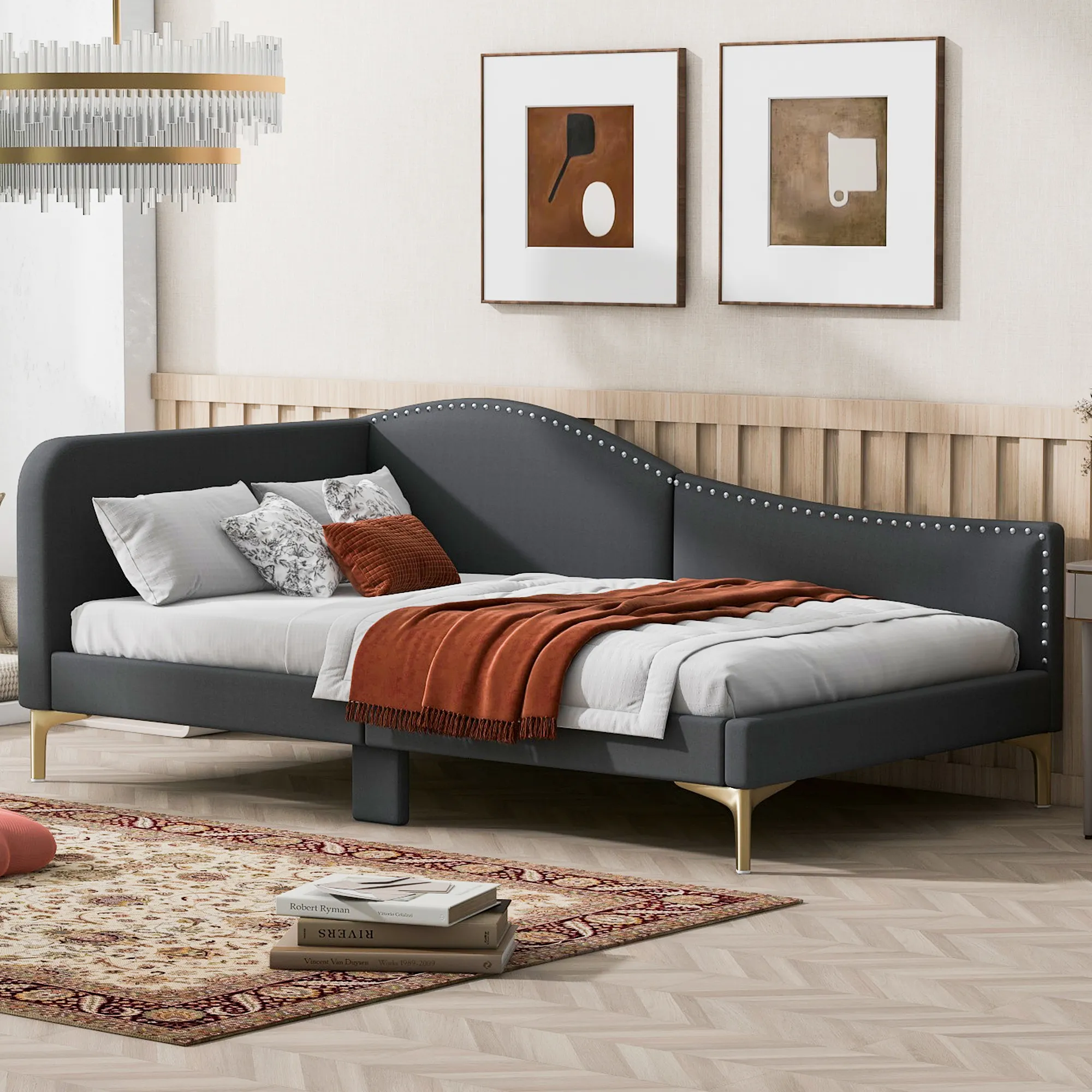 Merax Upholstered Daybed with Headboard and Armrest