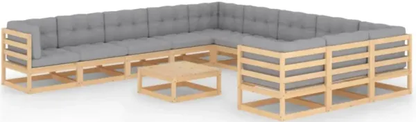 vidaXL 12 Piece Garden Lounge Set with Cushions Solid Pinewood