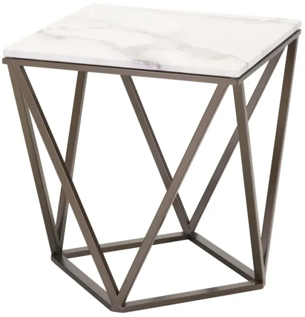Hivvago 22" Antique Brass And White Stone Rectangular End Table