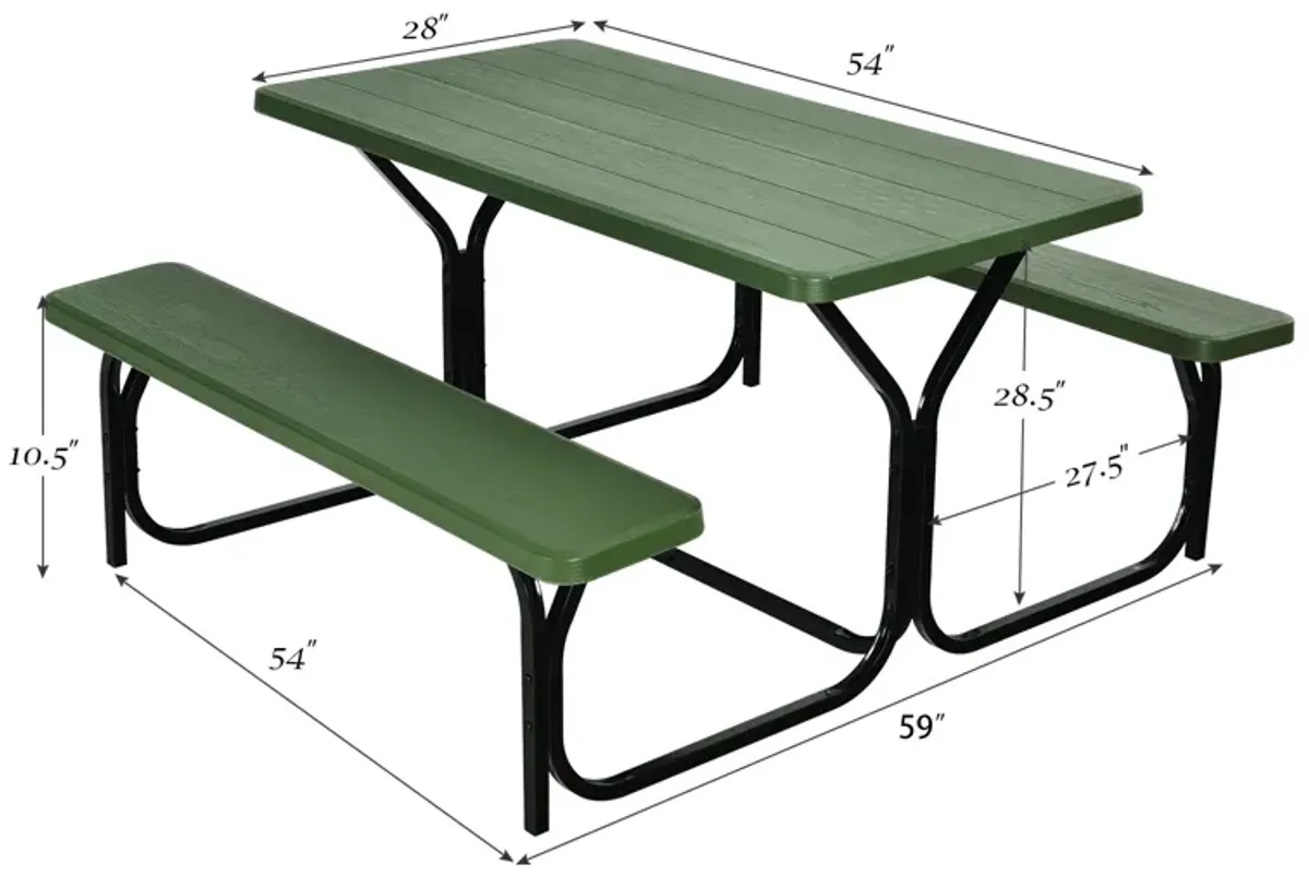 HDPE Outdoor Picnic Table Bench Set with Metal Base