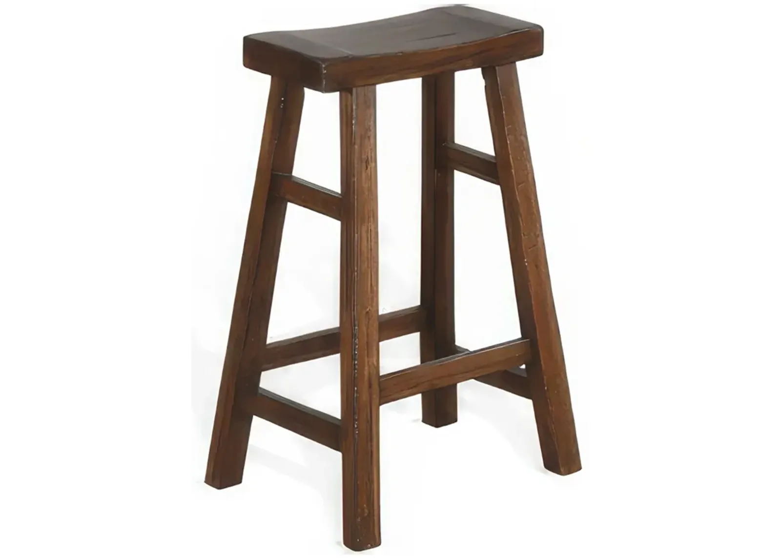 Reggie Barstool Set of 2, Saddle Seat, Mocha Brown Mahogany, 30 Inch - Benzara