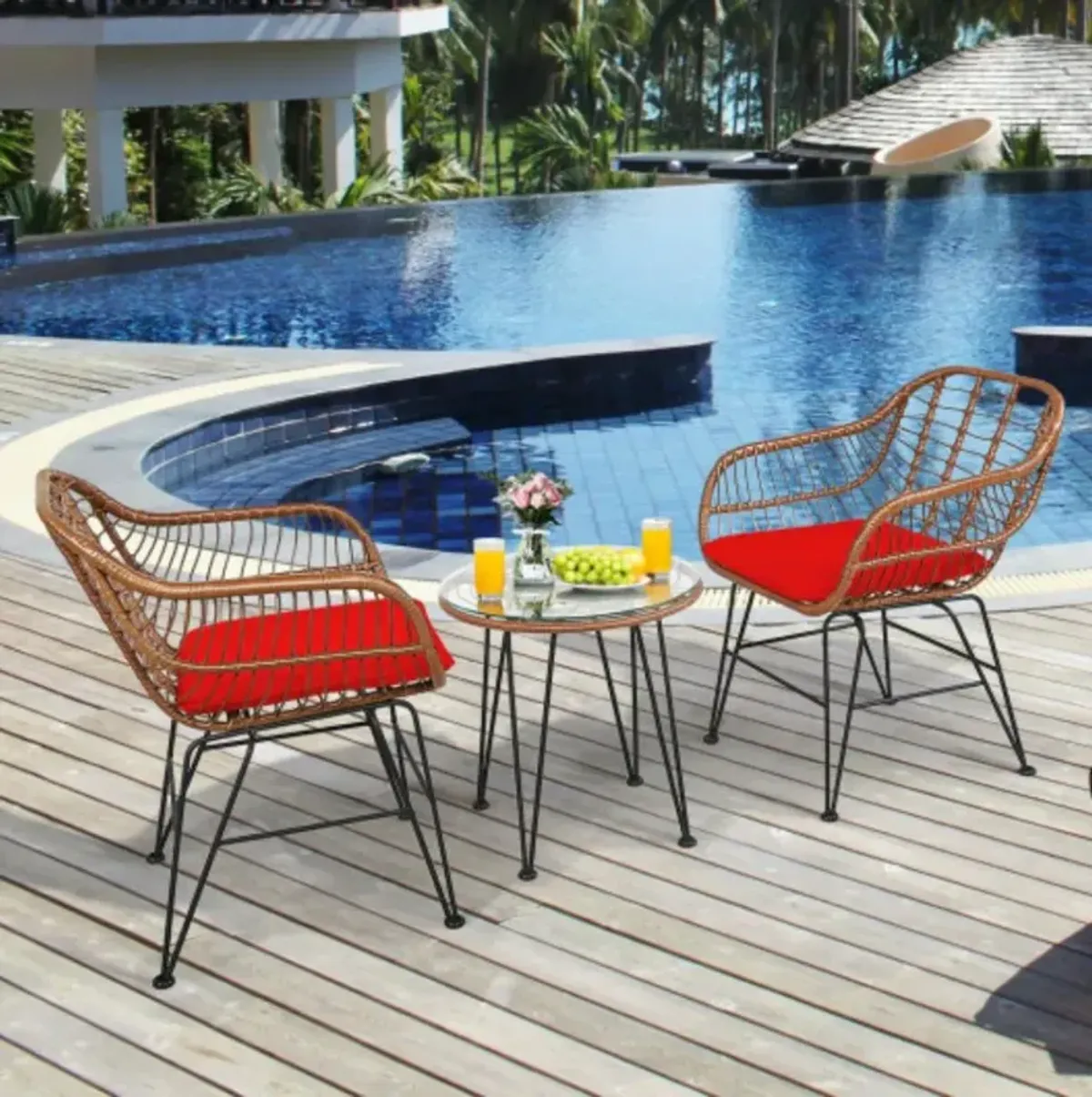 3 Pieces Patio Rattan Bistro Set with Cushion