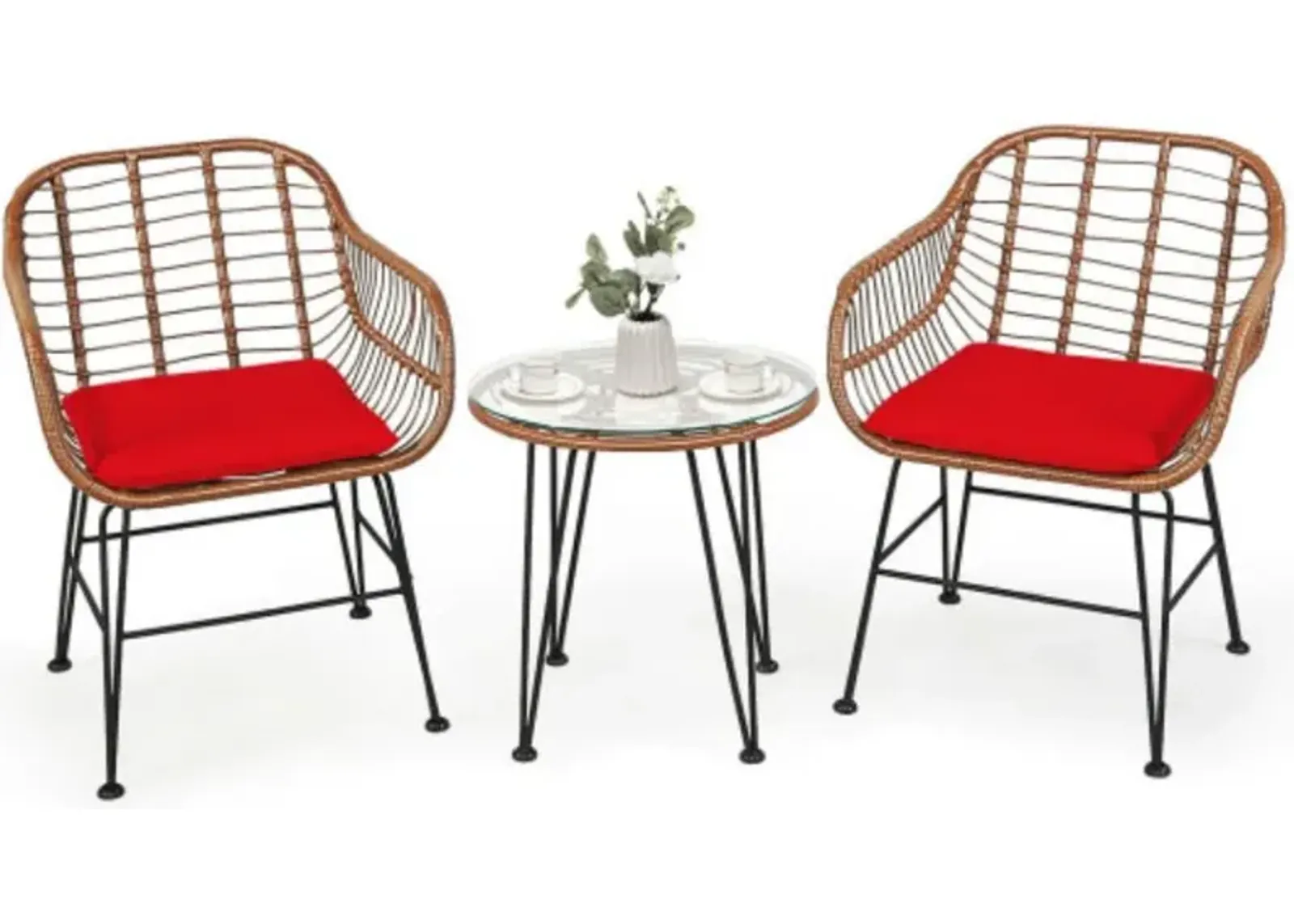 3 Pieces Patio Rattan Bistro Set with Cushion