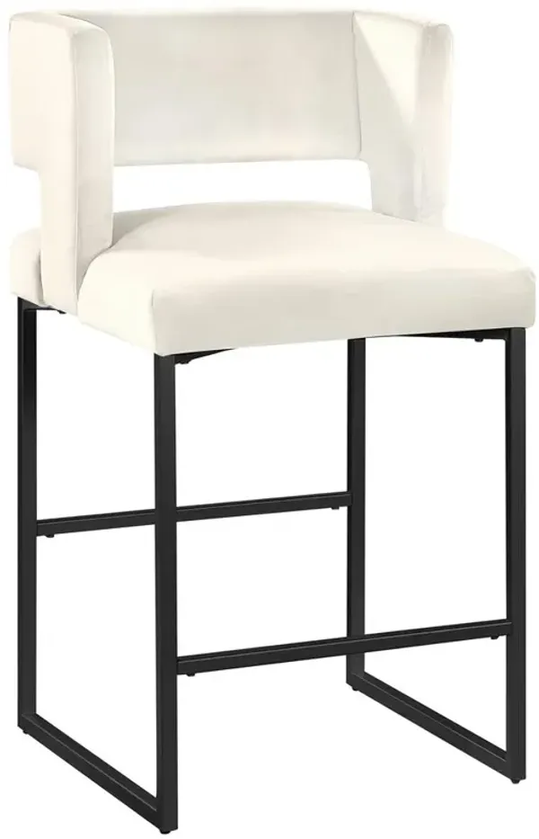 Lynx Cream Velvet Bar Stools in Matte Black (Set of 2)