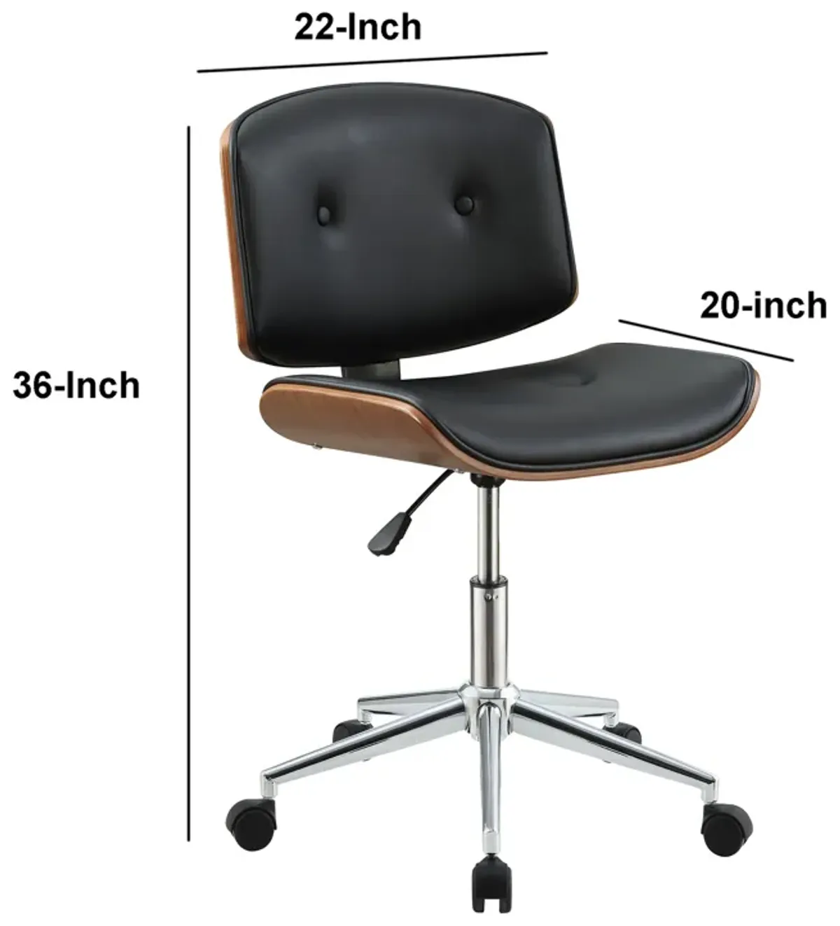 Metal & Wooden Office Armless Chair, Black & Walnut Brown-Benzara