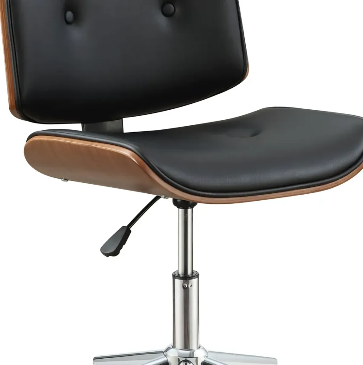 Metal & Wooden Office Armless Chair, Black & Walnut Brown-Benzara