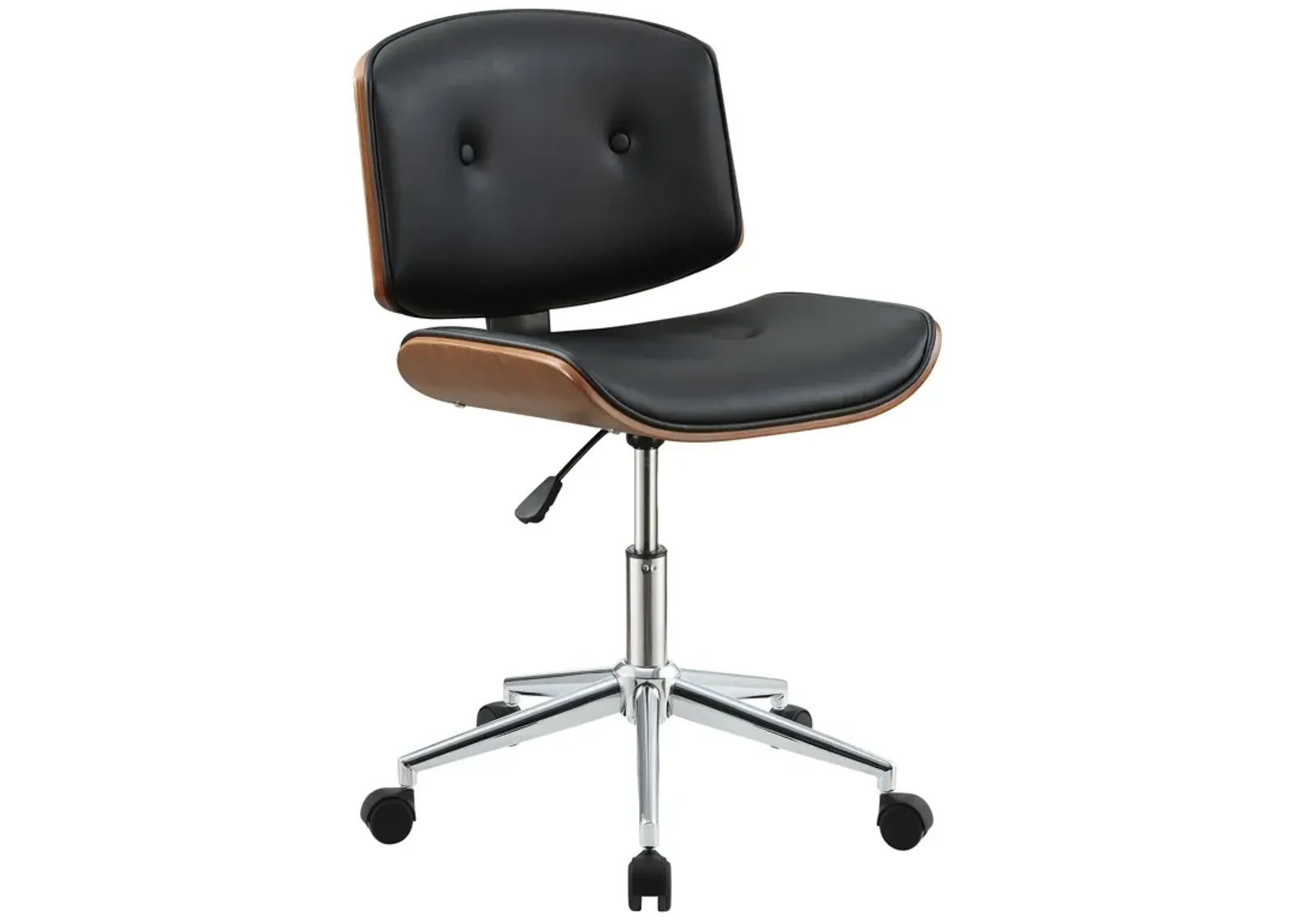 Metal & Wooden Office Armless Chair, Black & Walnut Brown-Benzara