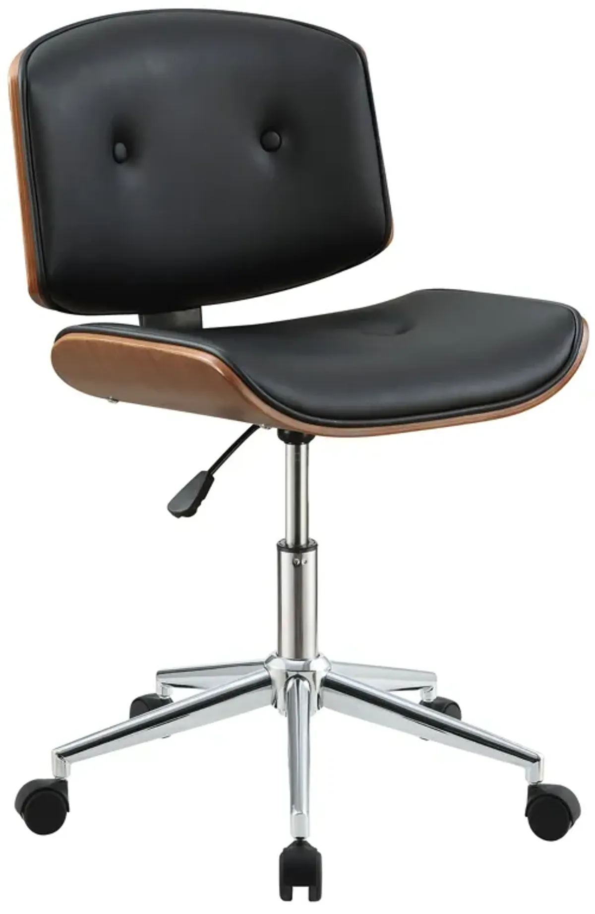 Metal & Wooden Office Armless Chair, Black & Walnut Brown-Benzara