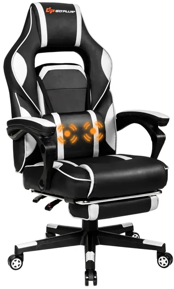 Goplus Massage Gaming Chair Reclining Racing Computer Office Chair with Footrest White