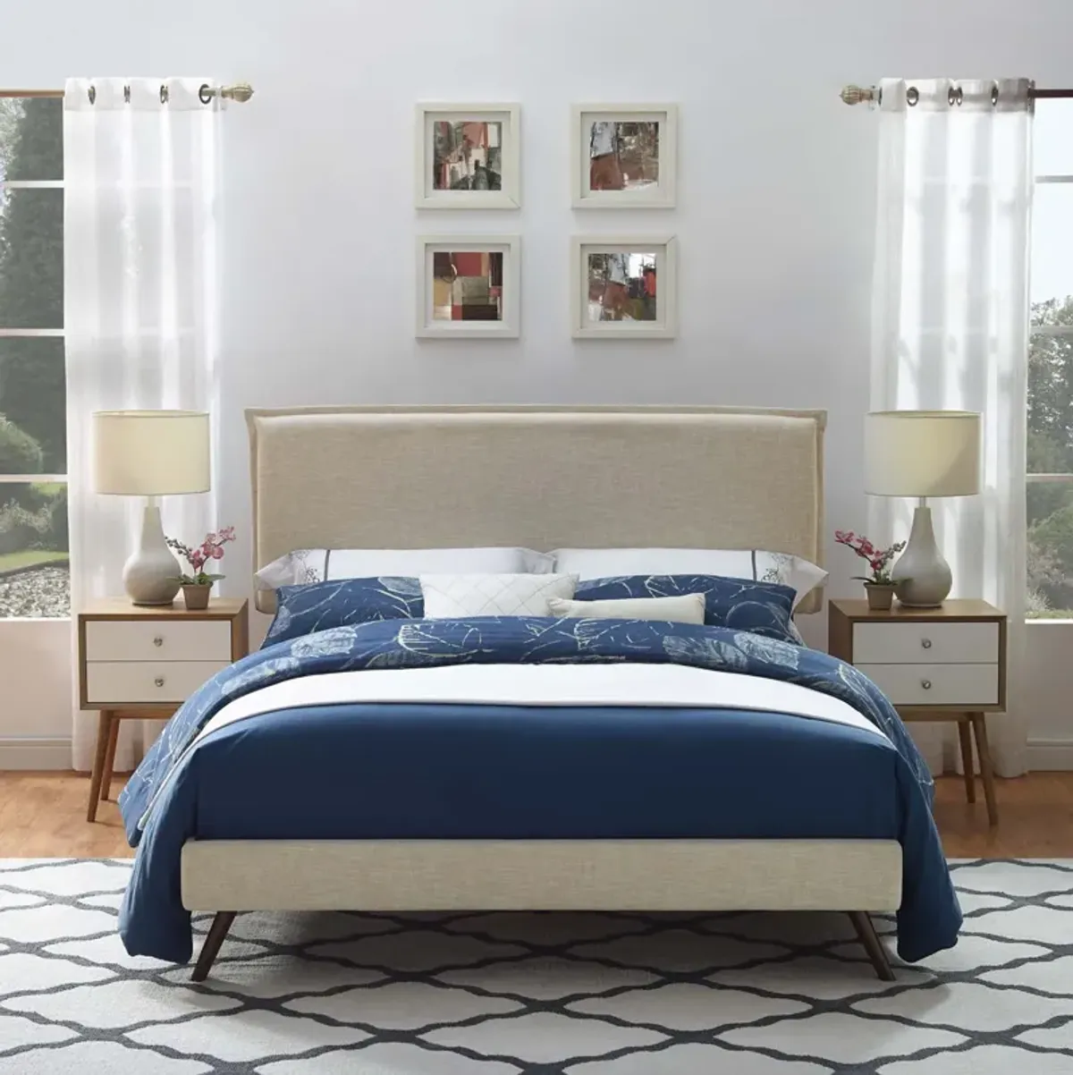 Modway - Amaris Queen Fabric Platform Bed with Round Splayed Legs