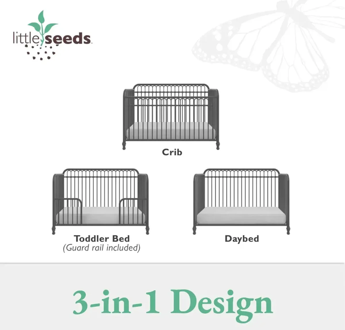 Little Seeds Raven 3-in-1 Convertible Metal Crib