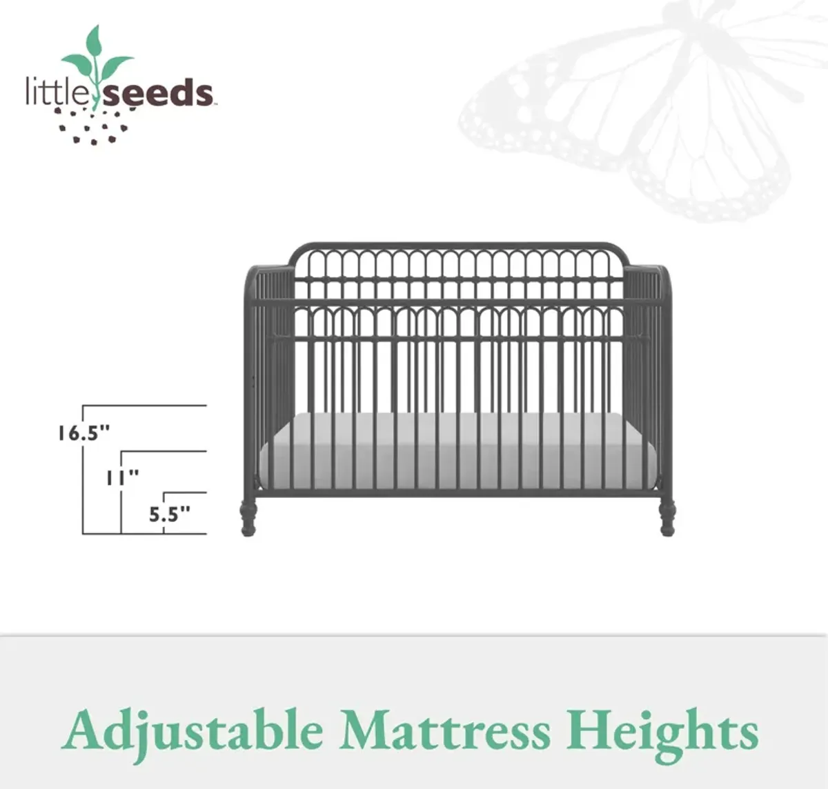 Little Seeds Raven 3-in-1 Convertible Metal Crib