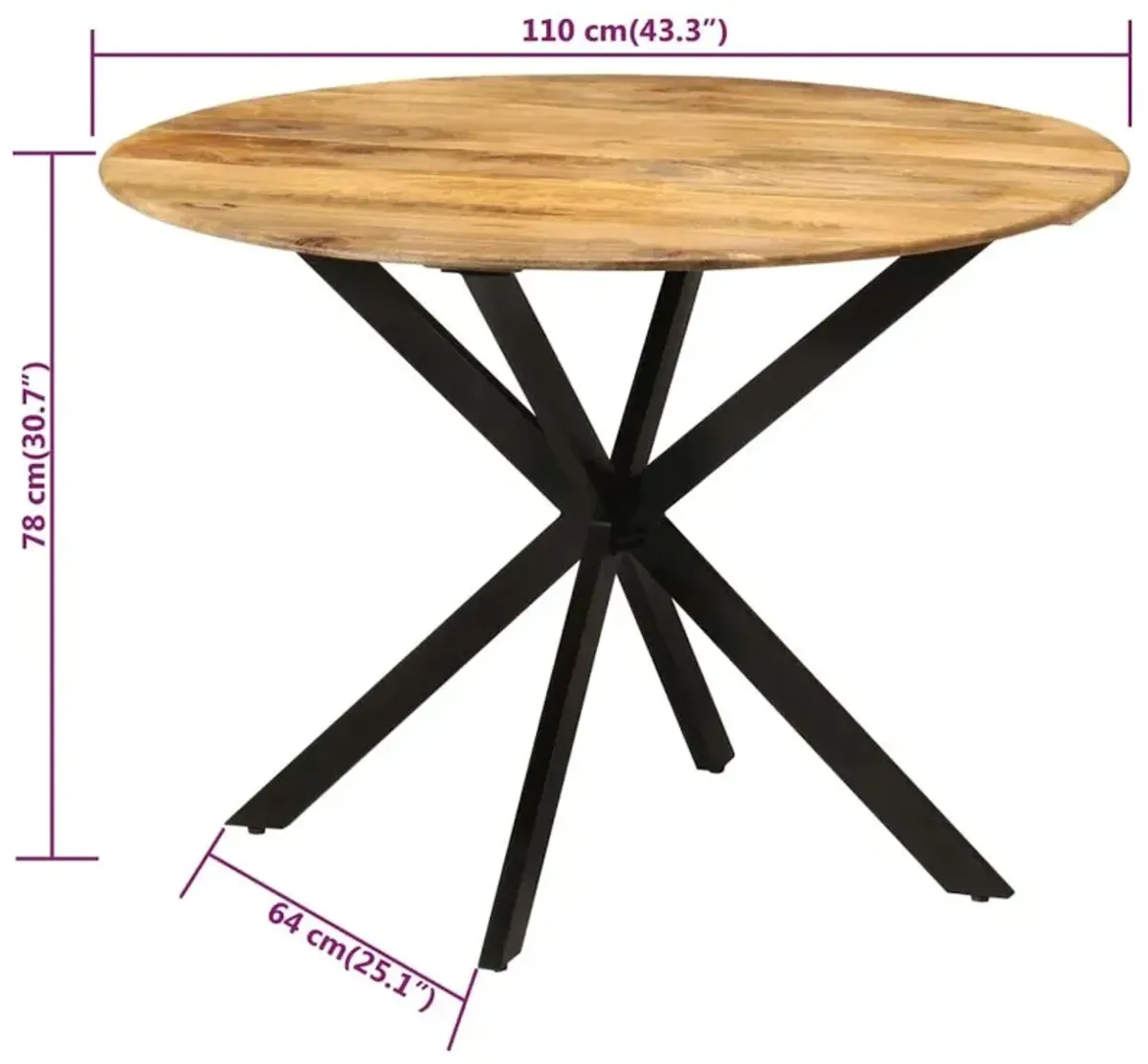 Dining Table Ã˜43.3"x30.7" Solid Wood Mango and Steel