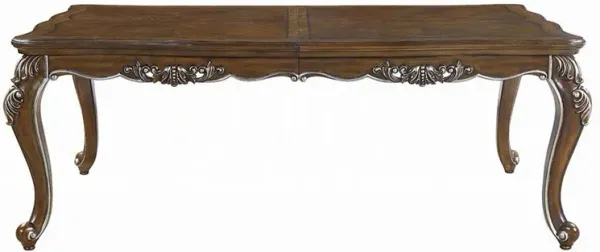 Maver Extending Dining Table, Silver Carved Antique Oak, 80-96 Inch - Benzara