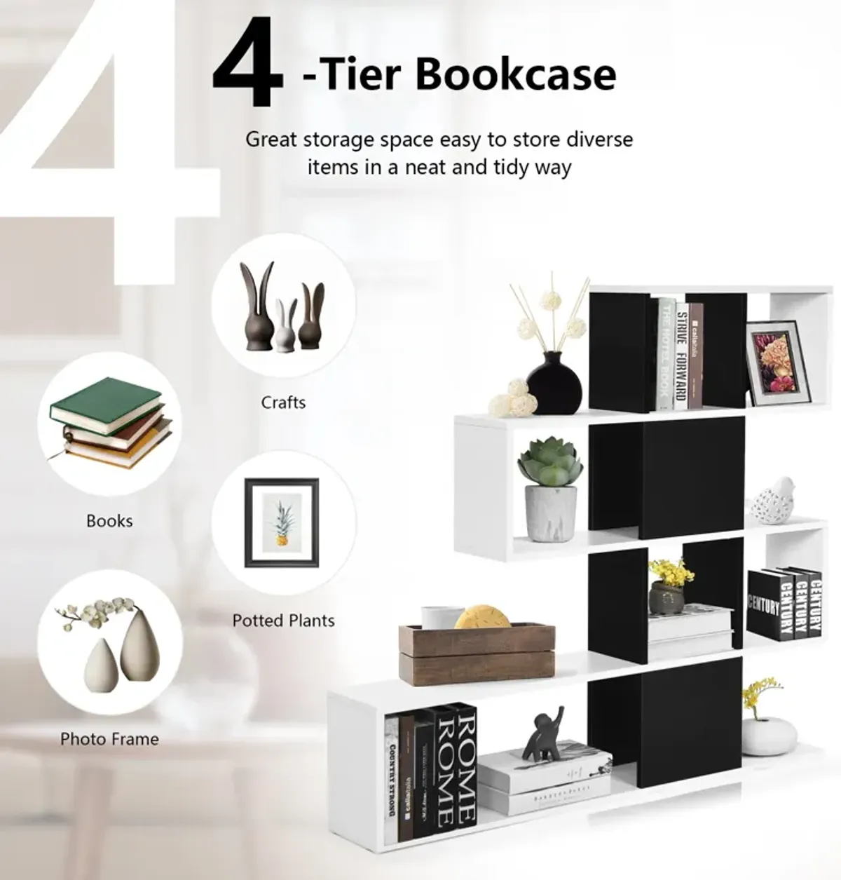 5-Tier Bookshelf Corner Ladder Bookcase with Storage Rack