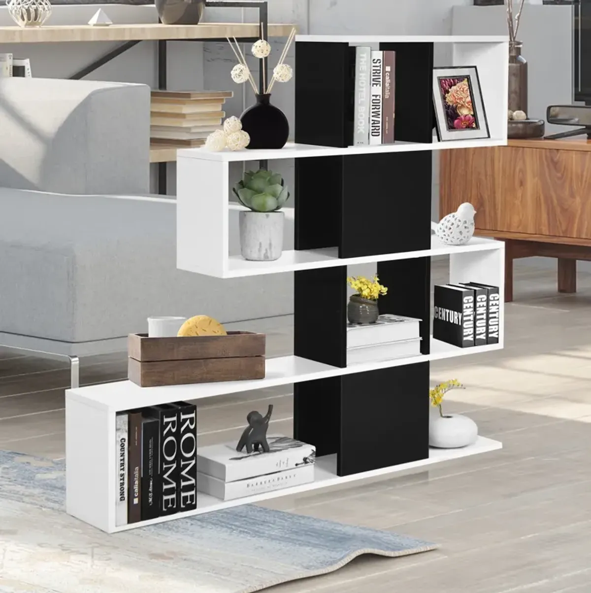 5-Tier Bookshelf Corner Ladder Bookcase with Storage Rack